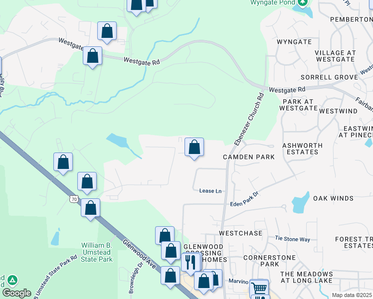 map of restaurants, bars, coffee shops, grocery stores, and more near 5907 Triangle Drive in Raleigh