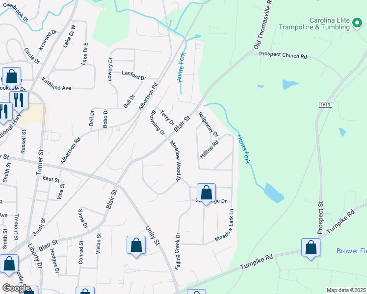 map of restaurants, bars, coffee shops, grocery stores, and more near 105 Meadow Wood Drive in Thomasville