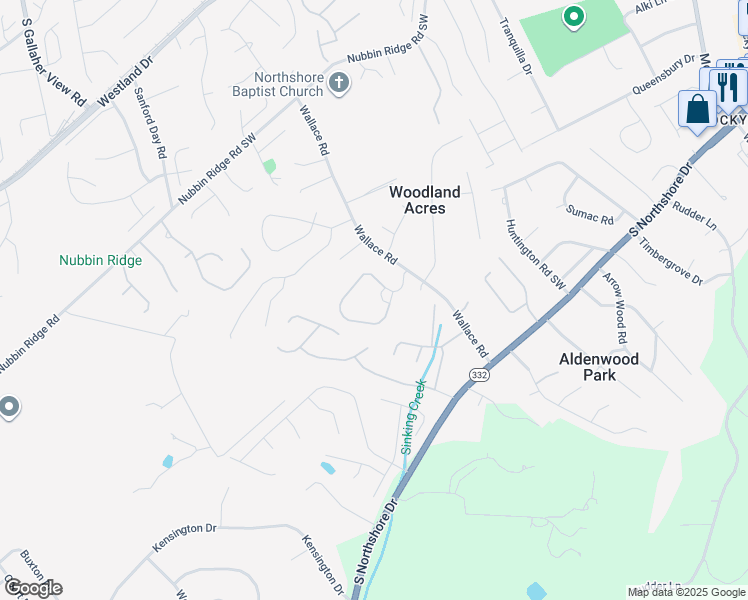 map of restaurants, bars, coffee shops, grocery stores, and more near 1205 Wallace Road in Knoxville