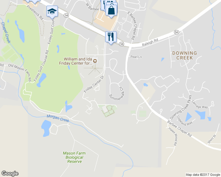 map of restaurants, bars, coffee shops, grocery stores, and more near 176 Summerwalk Circle in Chapel Hill
