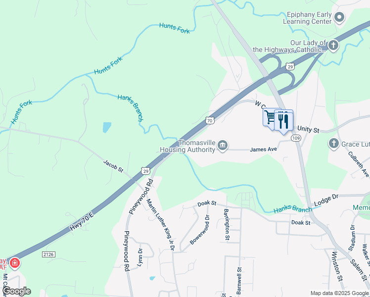 map of restaurants, bars, coffee shops, grocery stores, and more near 1000 West Cooksey Drive in Thomasville