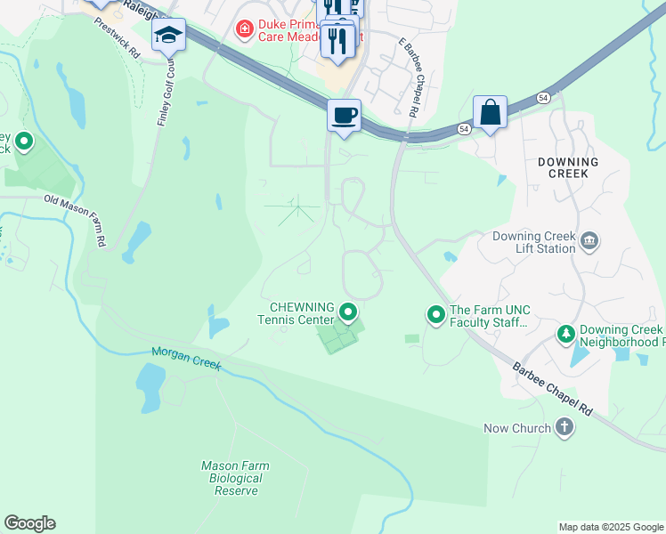 map of restaurants, bars, coffee shops, grocery stores, and more near 273 Summerwalk Circle in Chapel Hill