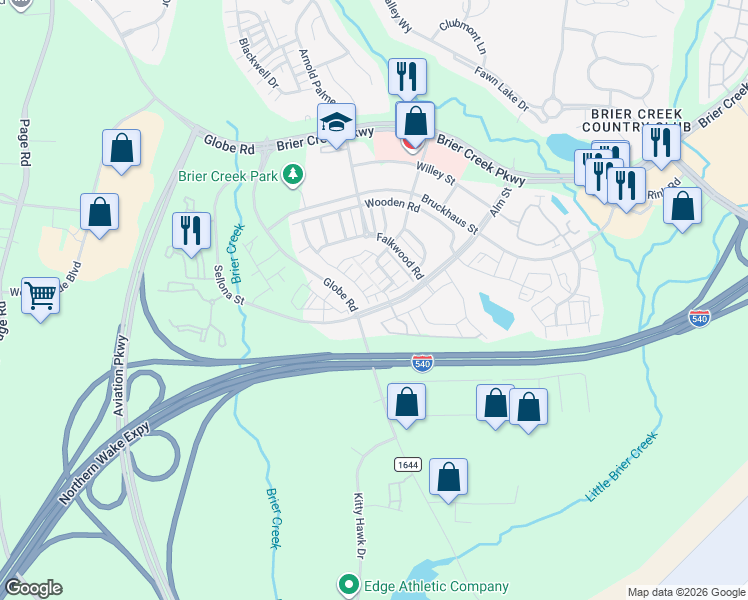 map of restaurants, bars, coffee shops, grocery stores, and more near 10310 Strome Avenue in Raleigh