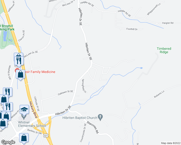 map of restaurants, bars, coffee shops, grocery stores, and more near 1054 Randolph Circle Southeast in Lenoir