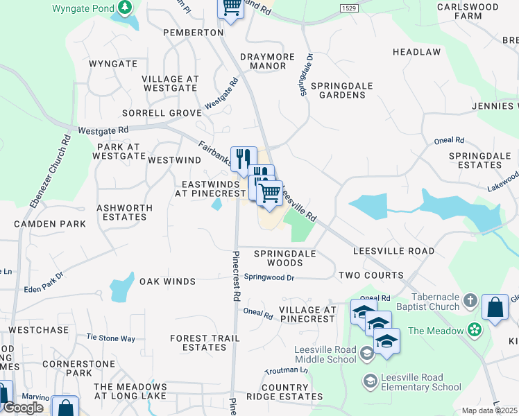 map of restaurants, bars, coffee shops, grocery stores, and more near 9101 Leesville Road in Raleigh