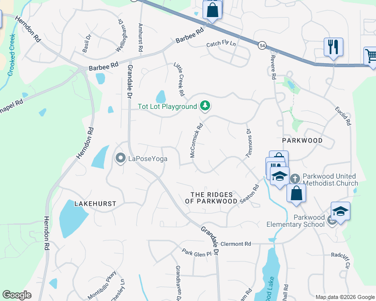 map of restaurants, bars, coffee shops, grocery stores, and more near 1025 Limerick Lane in Durham