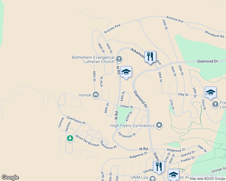 map of restaurants, bars, coffee shops, grocery stores, and more near 2189 46th Street in Los Alamos