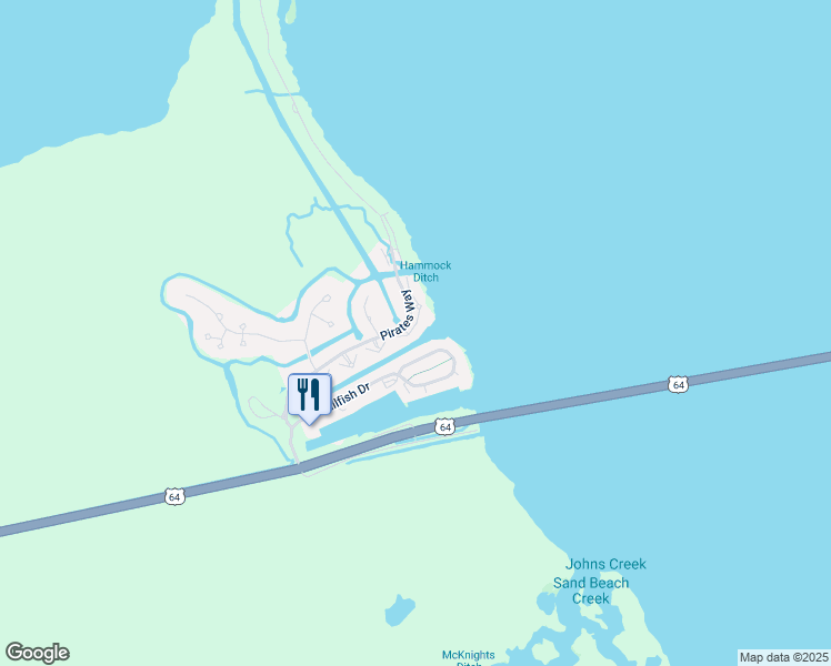 map of restaurants, bars, coffee shops, grocery stores, and more near 813 Pirates Way in Manteo