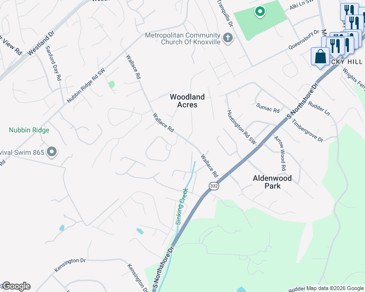 map of restaurants, bars, coffee shops, grocery stores, and more near 1227 Wallace Road in Knoxville