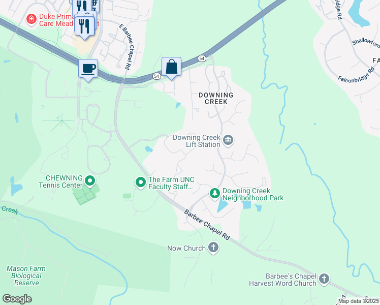 map of restaurants, bars, coffee shops, grocery stores, and more near 112 Spring Meadow Drive in Chapel Hill