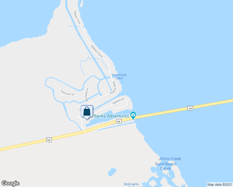 map of restaurants, bars, coffee shops, grocery stores, and more near 813 Pirates Way in Manteo