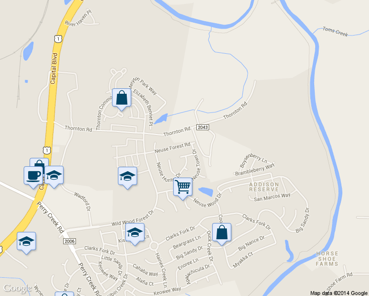 map of restaurants, bars, coffee shops, grocery stores, and more near 5425 Neuse Planters Court in Raleigh