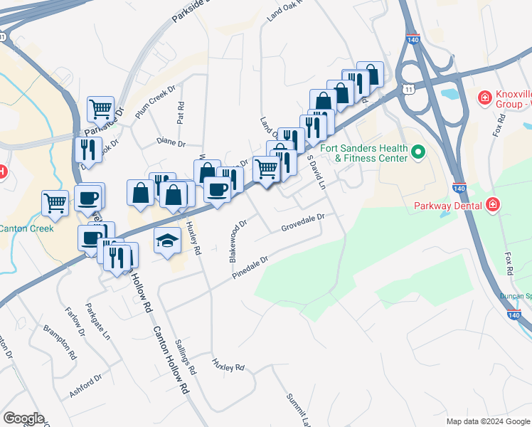 map of restaurants, bars, coffee shops, grocery stores, and more near in Knox County
