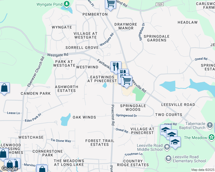 map of restaurants, bars, coffee shops, grocery stores, and more near 8301 Trumpetor Way in Raleigh
