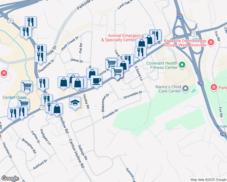 map of restaurants, bars, coffee shops, grocery stores, and more near 199 Lovell Heights Road in Knoxville