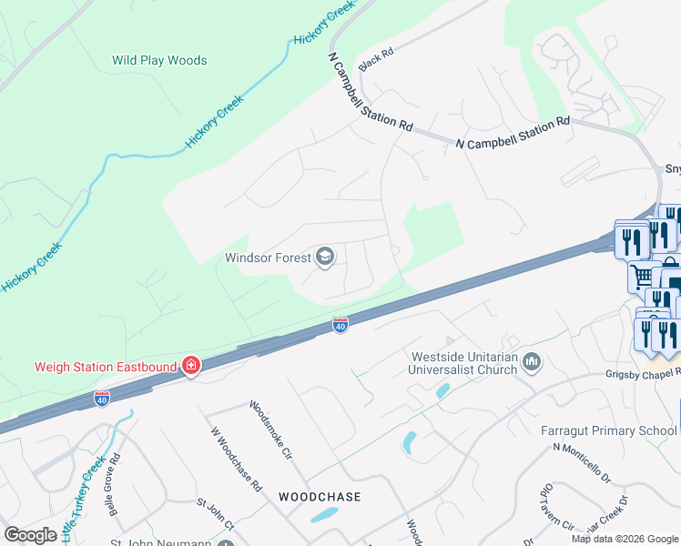 map of restaurants, bars, coffee shops, grocery stores, and more near 931 Dora Rose Road in Knoxville