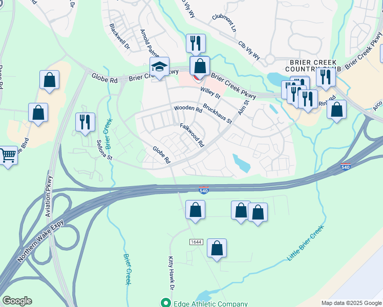 map of restaurants, bars, coffee shops, grocery stores, and more near 9201 Triana Market Walk in Raleigh