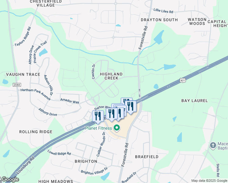 map of restaurants, bars, coffee shops, grocery stores, and more near 2829 Corbett Grove Drive in Raleigh