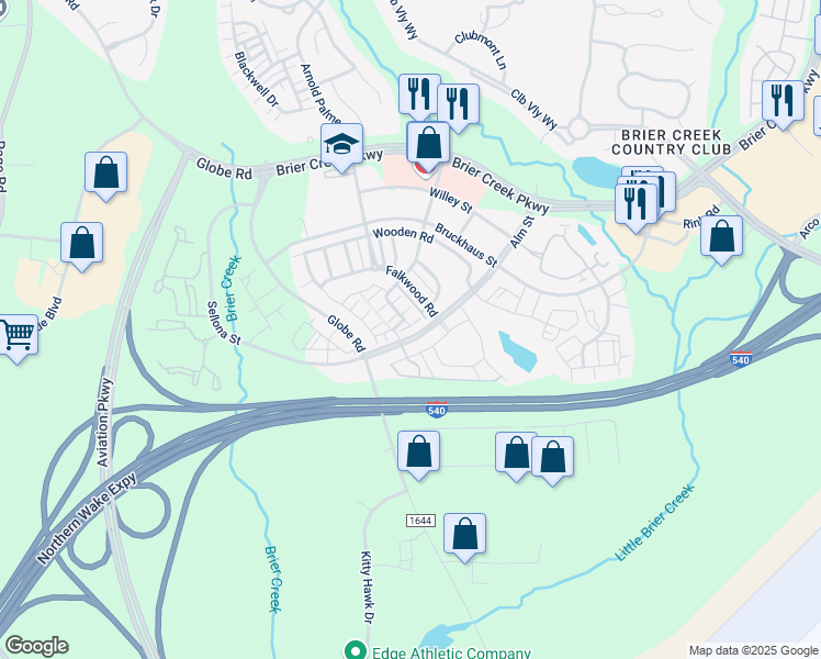 map of restaurants, bars, coffee shops, grocery stores, and more near 9201 Triana Market Walk in Raleigh
