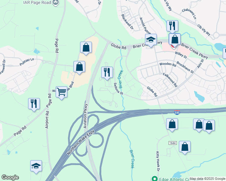 map of restaurants, bars, coffee shops, grocery stores, and more near 10022 Meadow Chase Drive in Raleigh