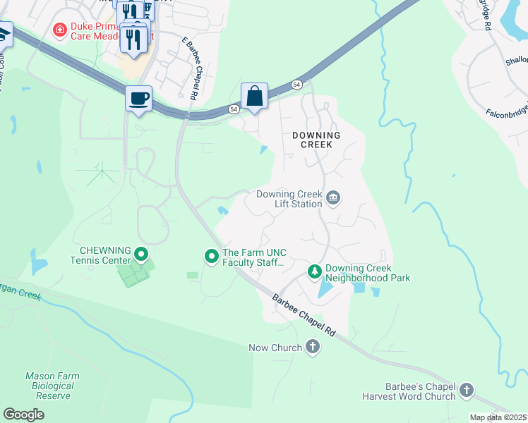 map of restaurants, bars, coffee shops, grocery stores, and more near 112 Spring Meadow Drive in Chapel Hill