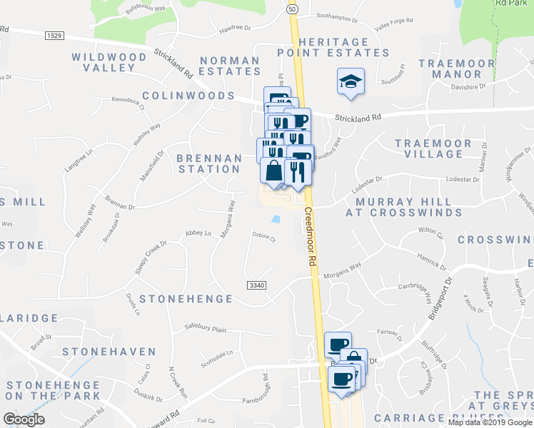 map of restaurants, bars, coffee shops, grocery stores, and more near 8029 Creedmoor Road in Raleigh