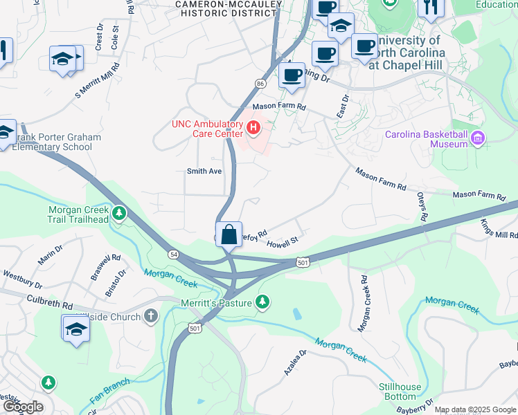 map of restaurants, bars, coffee shops, grocery stores, and more near 10-19 Holland Drive in Chapel Hill