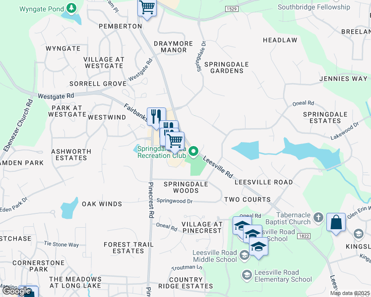 map of restaurants, bars, coffee shops, grocery stores, and more near 9111 Leesville Road in Raleigh