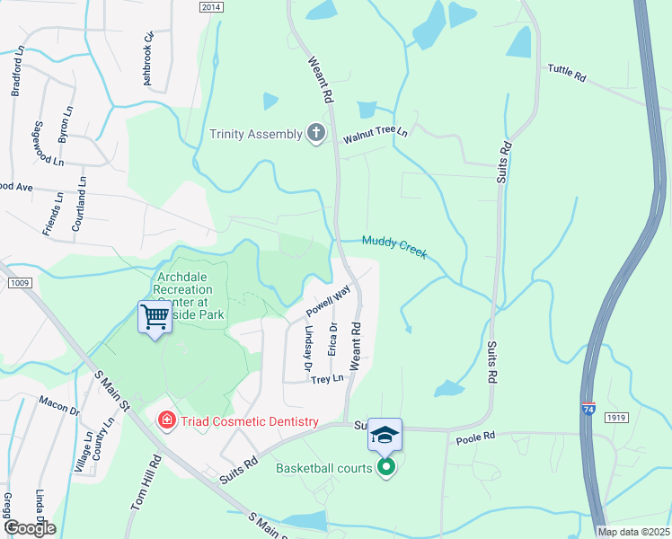 map of restaurants, bars, coffee shops, grocery stores, and more near 6135 Weant Road in Archdale