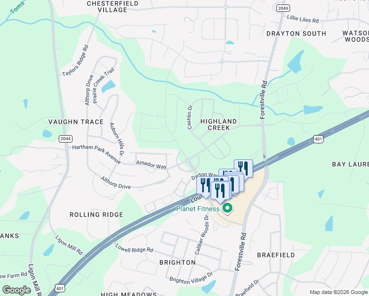 map of restaurants, bars, coffee shops, grocery stores, and more near 8507 Hartham Park Avenue in Raleigh