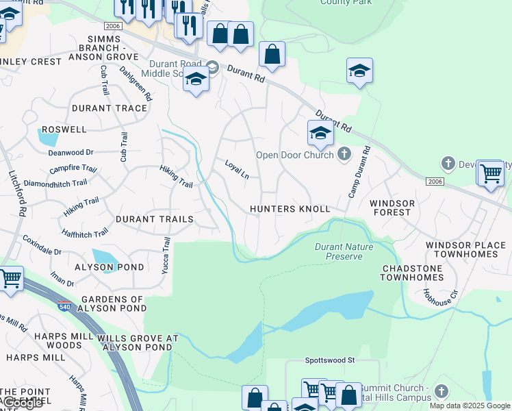 map of restaurants, bars, coffee shops, grocery stores, and more near 8730 Compass Lane in Raleigh