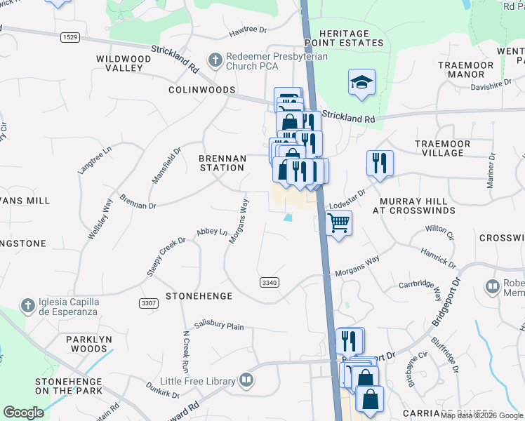 map of restaurants, bars, coffee shops, grocery stores, and more near 8029 Creedmoor Road in Raleigh
