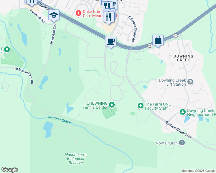 map of restaurants, bars, coffee shops, grocery stores, and more near 273 Summerwalk Circle in Chapel Hill