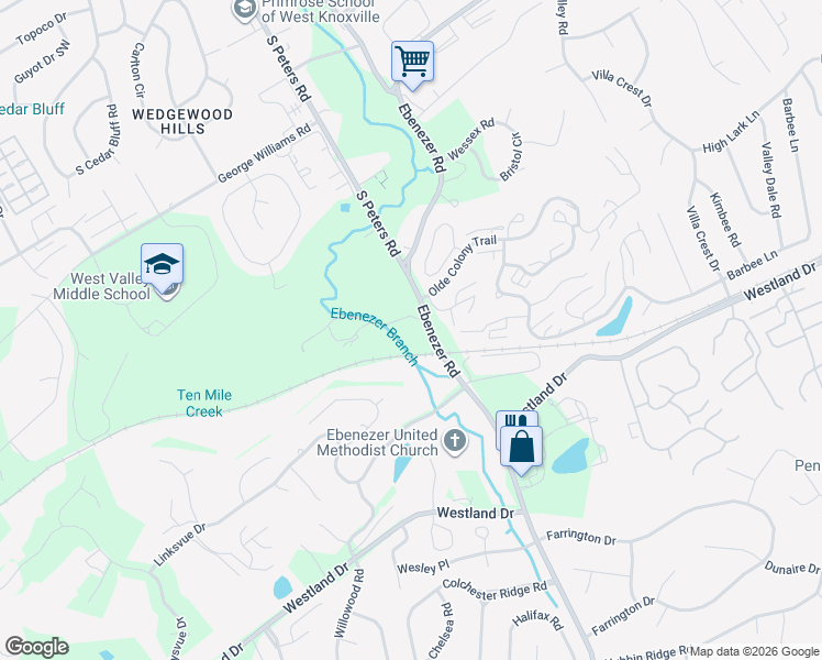 map of restaurants, bars, coffee shops, grocery stores, and more near 865 Ebenezer Road in Knoxville