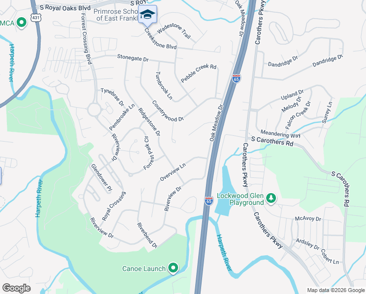 map of restaurants, bars, coffee shops, grocery stores, and more near 412 Ridgestone Drive in Franklin