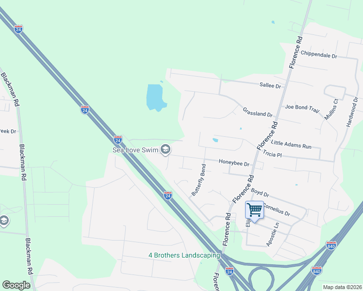 map of restaurants, bars, coffee shops, grocery stores, and more near 5216 Honeybee Drive in Murfreesboro