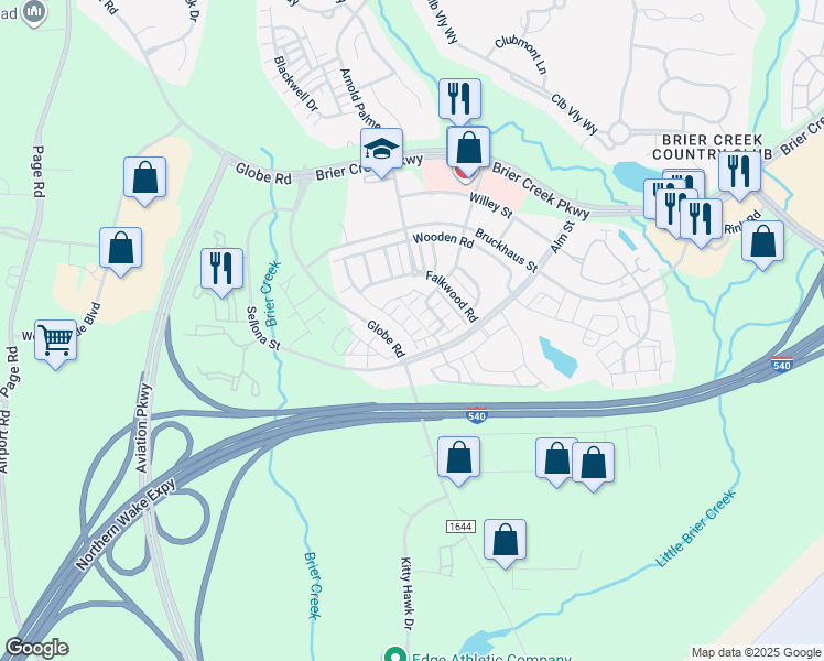 map of restaurants, bars, coffee shops, grocery stores, and more near Andalusia Walk in Raleigh