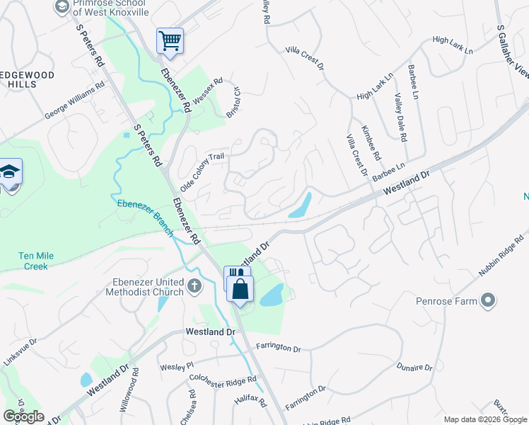 map of restaurants, bars, coffee shops, grocery stores, and more near 9013 Barbee Ln in Knoxville