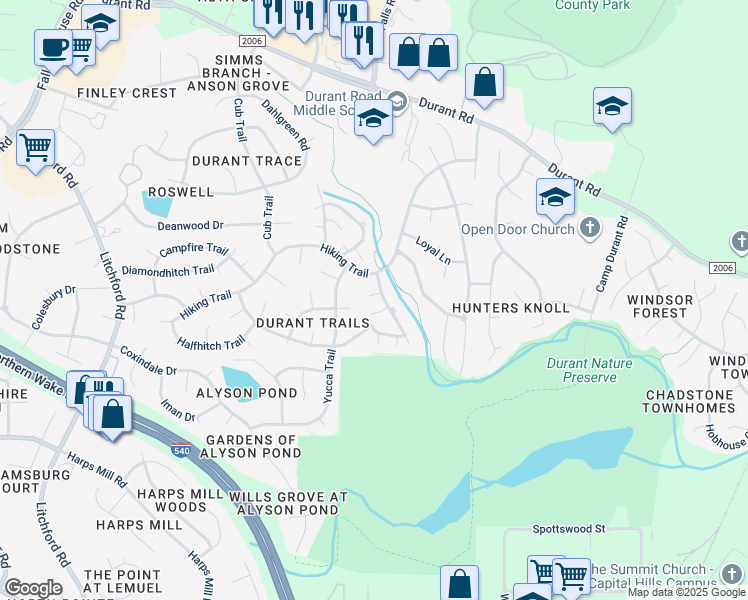 map of restaurants, bars, coffee shops, grocery stores, and more near 3108 Jekyll Circle in Raleigh