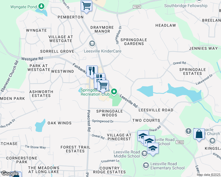 map of restaurants, bars, coffee shops, grocery stores, and more near 9101 Leesville Road in Raleigh
