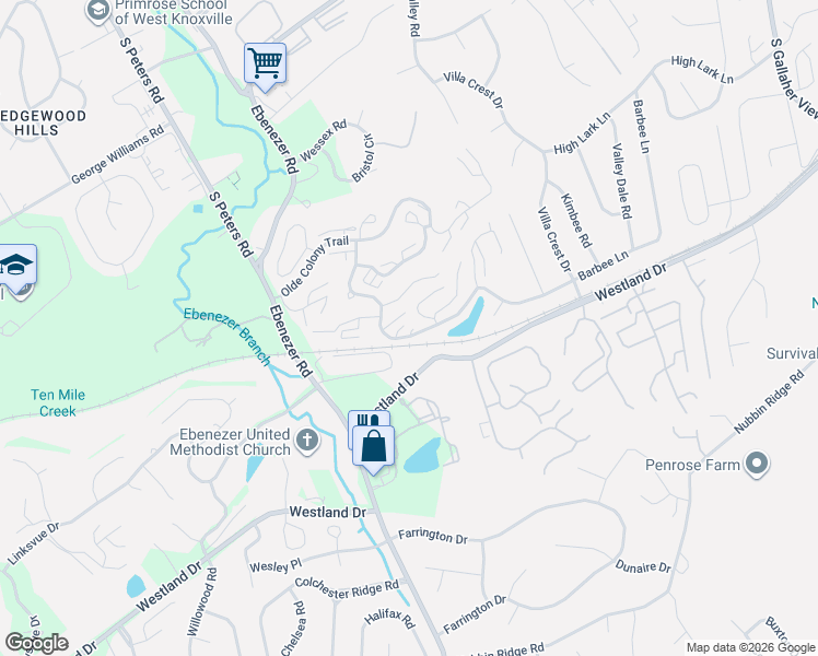 map of restaurants, bars, coffee shops, grocery stores, and more near 9013 Barbee Lane in Knoxville