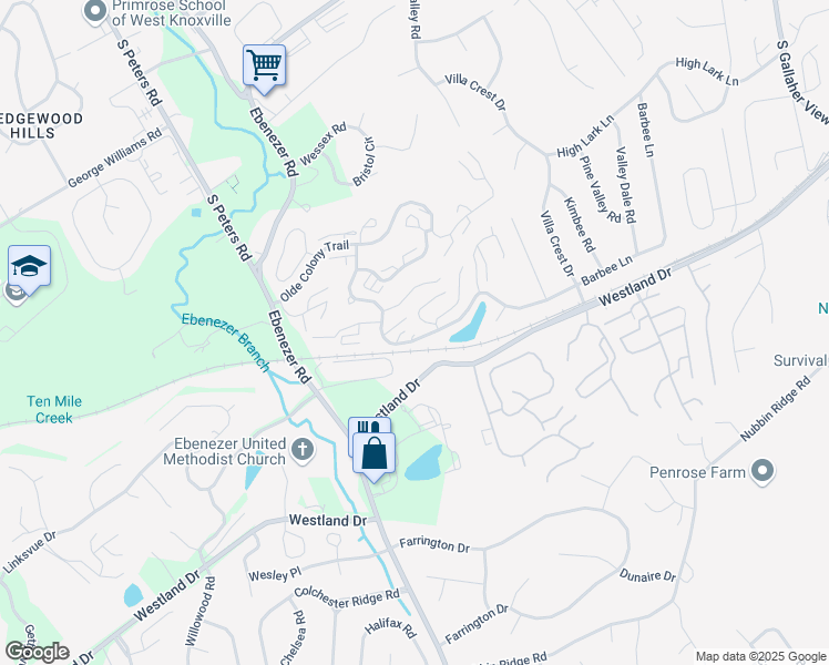 map of restaurants, bars, coffee shops, grocery stores, and more near 9011 Barbee Lane in Knoxville