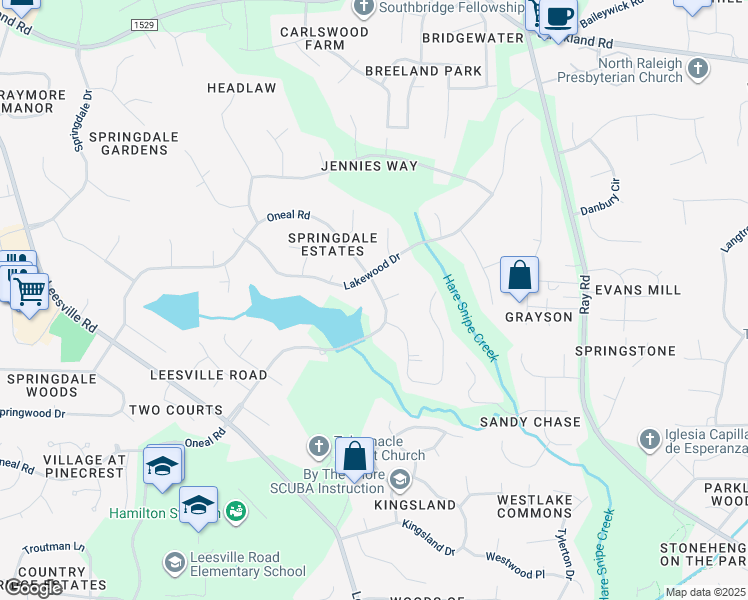 map of restaurants, bars, coffee shops, grocery stores, and more near 8709 Oneal Road in Raleigh