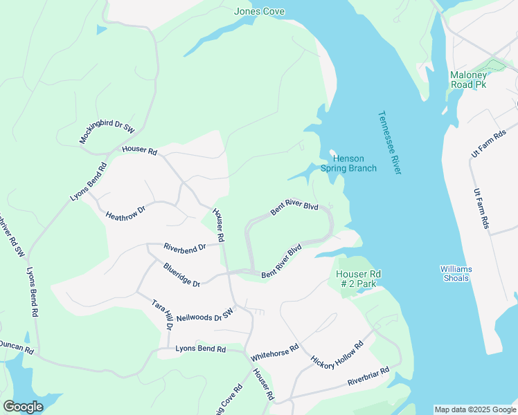 map of restaurants, bars, coffee shops, grocery stores, and more near 5304 Rio Vista Lane Southwest in Knoxville