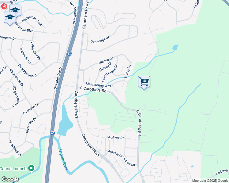 map of restaurants, bars, coffee shops, grocery stores, and more near 1064 Meandering Way in Franklin