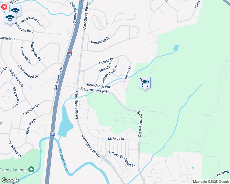 map of restaurants, bars, coffee shops, grocery stores, and more near 1064 Meandering Way in Franklin