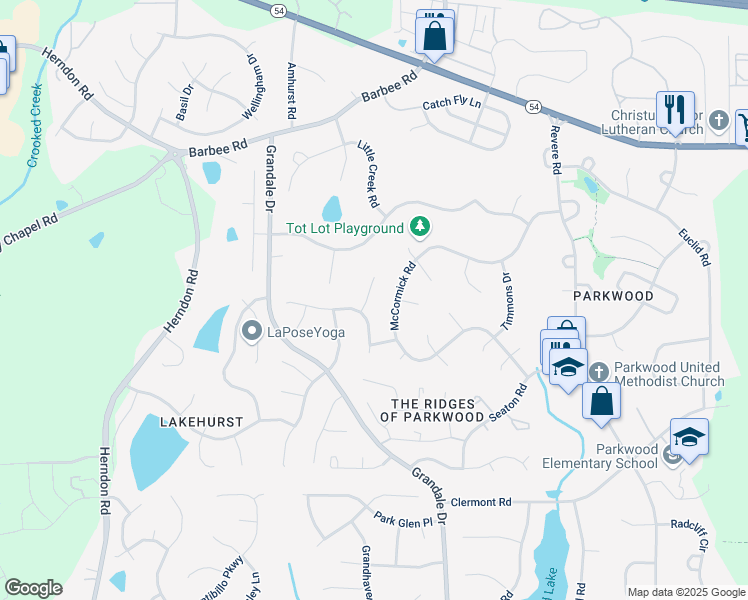 map of restaurants, bars, coffee shops, grocery stores, and more near 15 Summerglen Court in Durham