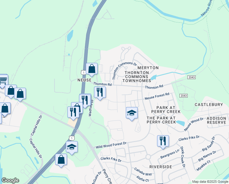 map of restaurants, bars, coffee shops, grocery stores, and more near 8739 Red Canyon Way in Raleigh