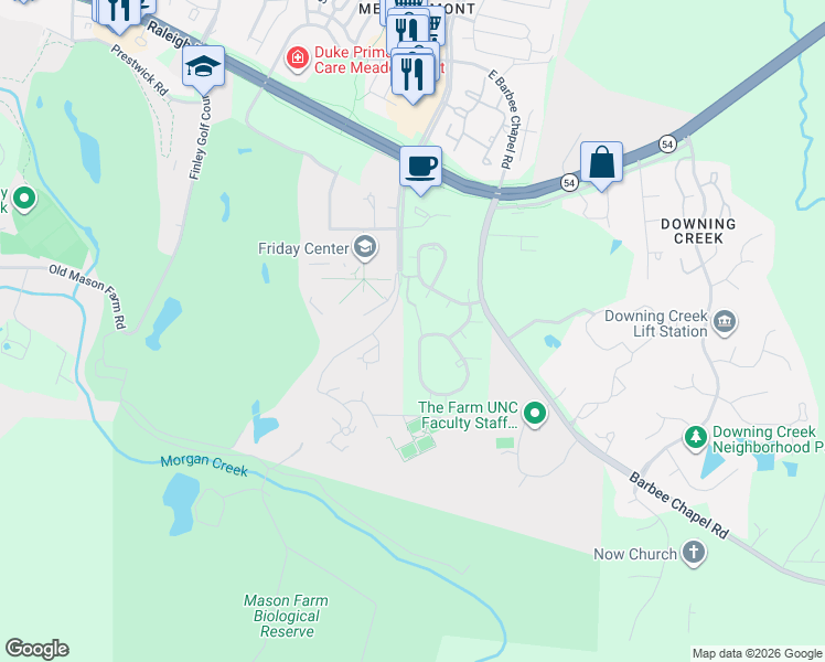 map of restaurants, bars, coffee shops, grocery stores, and more near 209 Summerwalk Circle in Chapel Hill