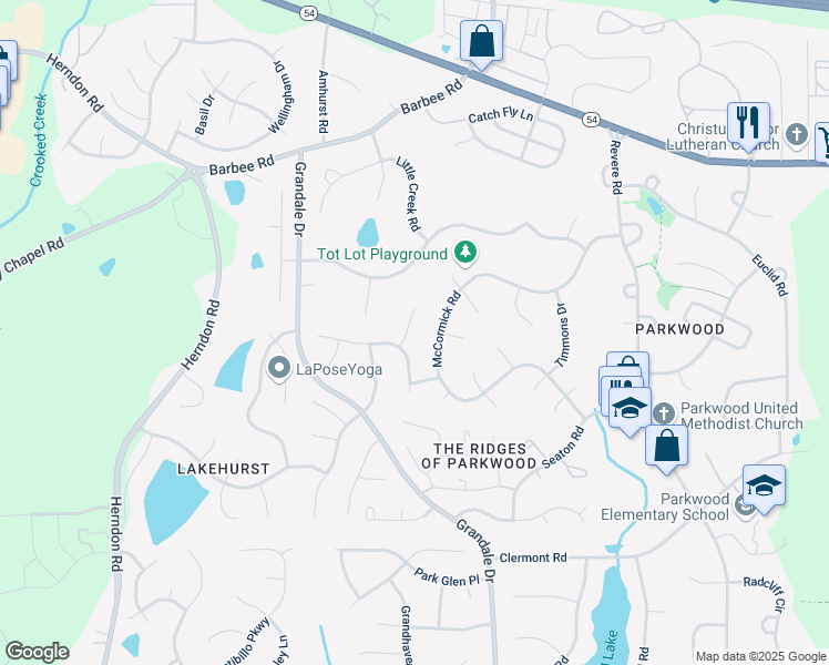 map of restaurants, bars, coffee shops, grocery stores, and more near 15 Summerglen Court in Durham